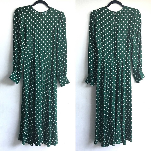 🚫SOLD🚫REFORMATION Creed Dress Green White Polka Dot Midi - Picture 3 of 6